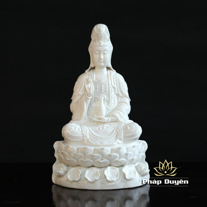Tượng Quan Âm Bồ Tát Ngồi, Bằng Sứ Trắng, Nhiều Kích Thước - Ảnh 2