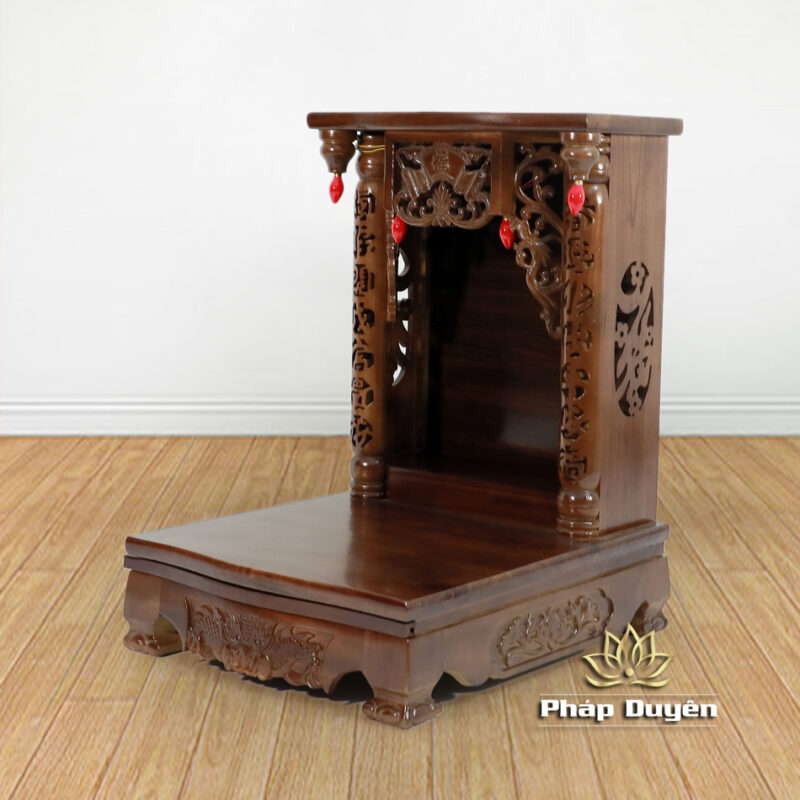 Bàn Thờ Ông Thần Tài Thổ Địa Mái Bằng Chân Quỳ, Gỗ Xoan Màu Óc Chó, Có Ngăn Kéo, Nhiều Kích Thước - Ảnh 9