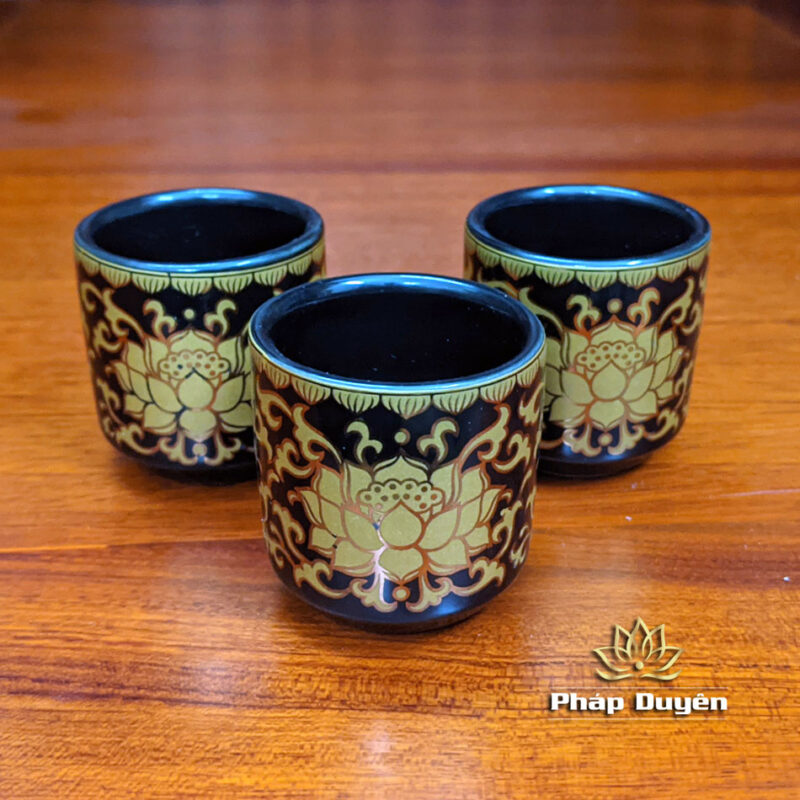 Bộ 3 Chén Nước Bằng Gốm Đen Sen Vàng - Ảnh 8