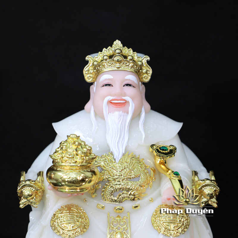 Bộ Tượng Thần Tài Thổ Địa (Tài - Địa), Bằng Bột Đá Trắng Viền Vàng, Cao 25cm - Ảnh 4