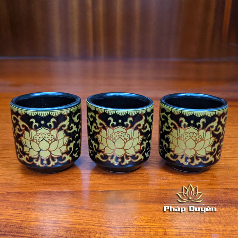 Bộ 3 Chén Nước Bằng Gốm Đen Sen Vàng - Ảnh 7