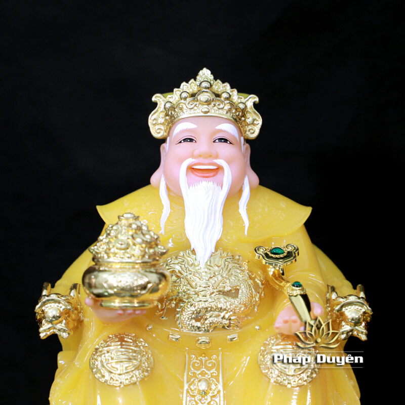 Bộ Tượng Thần Tài Thổ Địa (Tài - Địa), Bằng Bột Đá Thạch Anh Viền Vàng, Cao 25cm - Ảnh 4