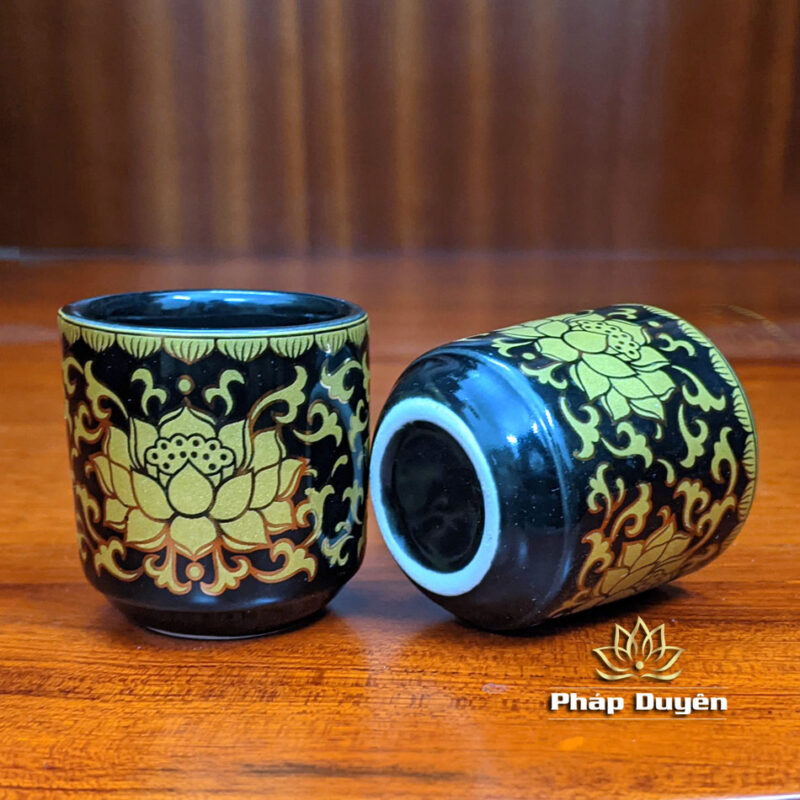 Bộ 3 Chén Nước Bằng Gốm Đen Sen Vàng - Ảnh 6