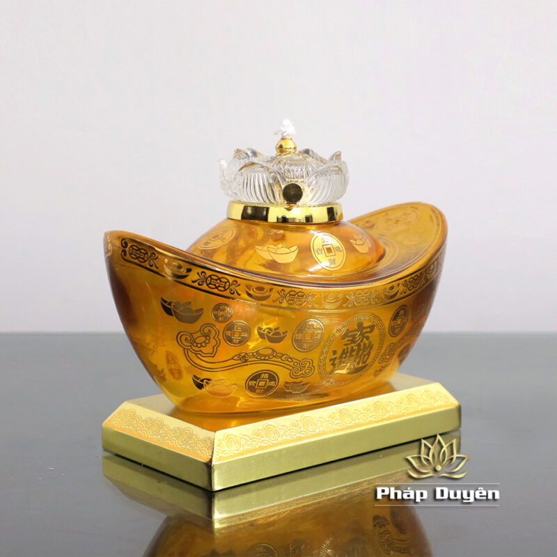 Đèn Dầu Đính Bảo, Bằng Thủy Tinh Vàng, Cao 20 - 24cm - Ảnh 4