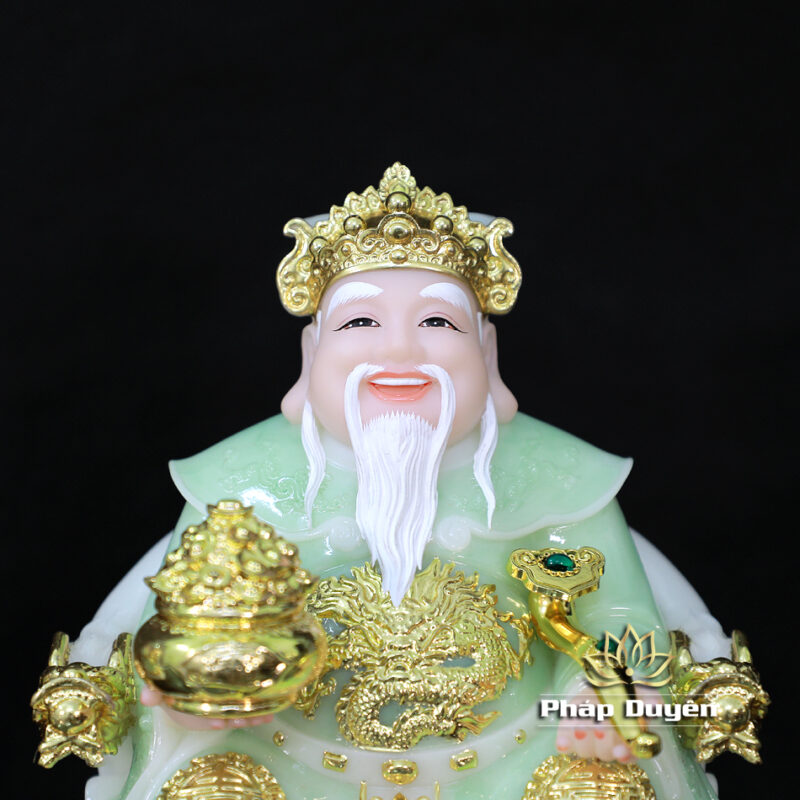 Bộ Tượng Thần Tài Thổ Địa (Tài - Địa), Bằng Bột Đá Xanh Ngọc Viền Vàng, Cao 25cm - Ảnh 4