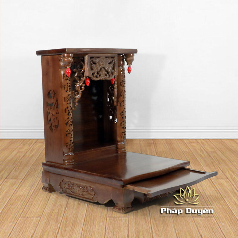Bàn Thờ Ông Thần Tài Thổ Địa Mái Bằng Chân Quỳ, Gỗ Xoan Màu Óc Chó, Có Ngăn Kéo, Nhiều Kích Thước - Ảnh 7
