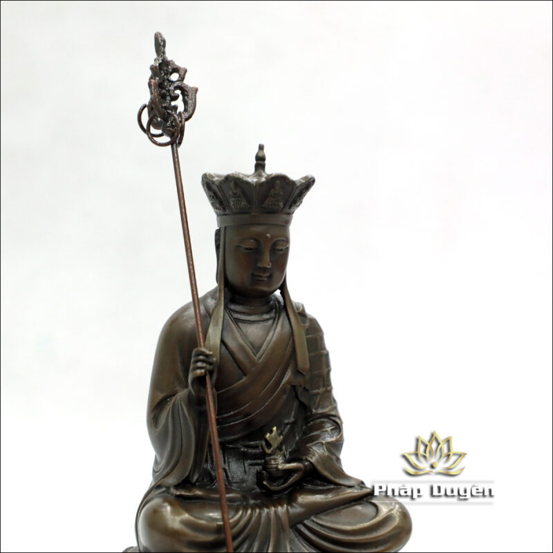 Tượng Địa Tạng Vương Bồ Tát Ngồi, Bằng Đồng Màu Cổ, Cao 22cm - Ảnh 2