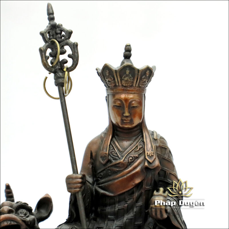 Tượng Địa Tạng Vương Bồ Tát Cưỡi Lân, Bằng Đồng Đỏ, Kích Thước 17x10x17cm - Ảnh 5