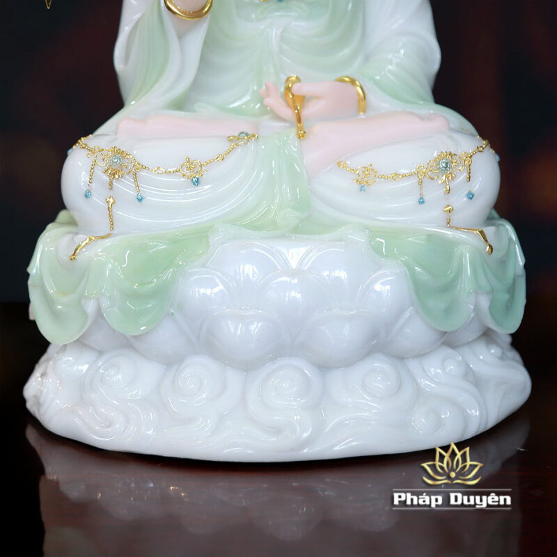 Tượng Bồ Tát Quan Âm Ngồi Đế Mây Bằng Bột Đá Cẩm Thạch Màu Thanh Thiên, Cao 40cm - Ảnh 5