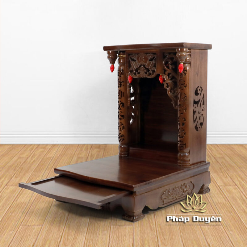 Bàn Thờ Ông Thần Tài Thổ Địa Mái Bằng Chân Quỳ, Gỗ Xoan Màu Óc Chó, Có Ngăn Kéo, Nhiều Kích Thước - Ảnh 6