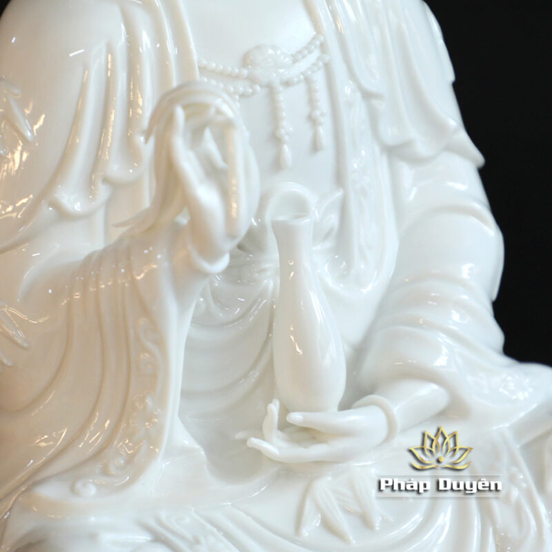 Tượng Quan Âm Bồ Tát Ngồi, Bằng Sứ Trắng, Nhiều Kích Thước - Ảnh 5