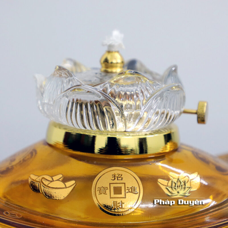 Đèn Dầu Đính Bảo, Bằng Thủy Tinh Vàng, Cao 20 - 24cm - Ảnh 5