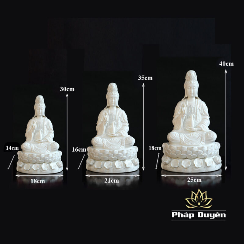 Tượng Quan Âm Bồ Tát Ngồi, Bằng Sứ Trắng, Nhiều Kích Thước - Ảnh 7