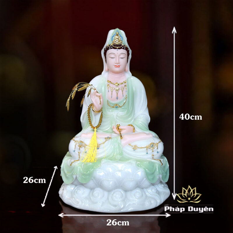 Tượng Bồ Tát Quan Âm Ngồi Đế Mây Bằng Bột Đá Cẩm Thạch Màu Thanh Thiên, Cao 40cm - Ảnh 6