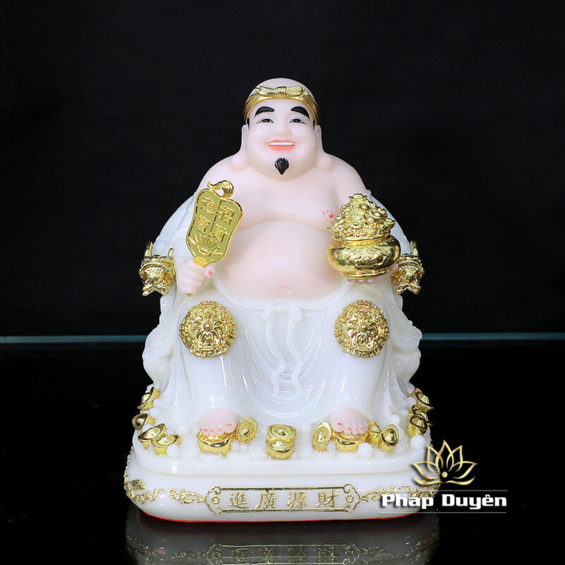 Bộ Tượng Thần Tài Thổ Địa (Tài - Địa), Bằng Bột Đá Trắng Viền Vàng, Cao 25cm - Ảnh 6