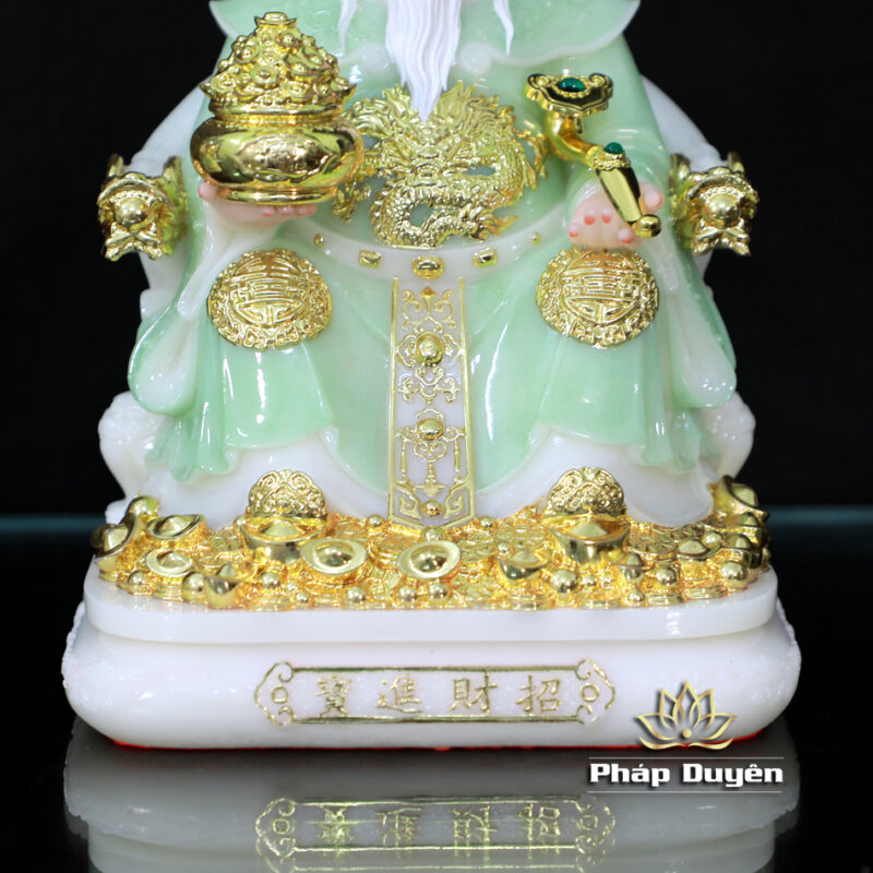 Bộ Tượng Thần Tài Thổ Địa (Tài - Địa), Bằng Bột Đá Xanh Ngọc Viền Vàng, Cao 25cm - Ảnh 5