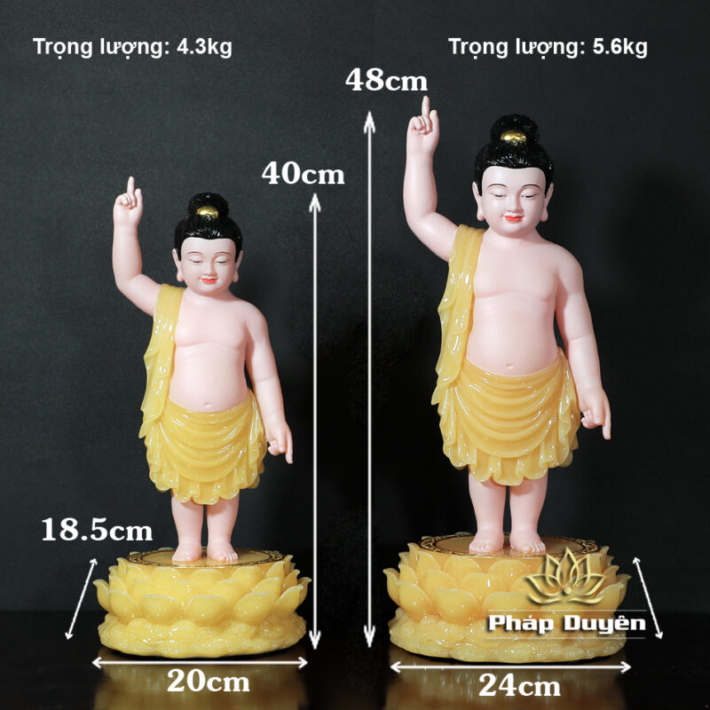 Tượng Phật Đản Sanh Da Hồng, Bằng Bột Đá Thạch Anh, Cao 40-48cm - Ảnh 6