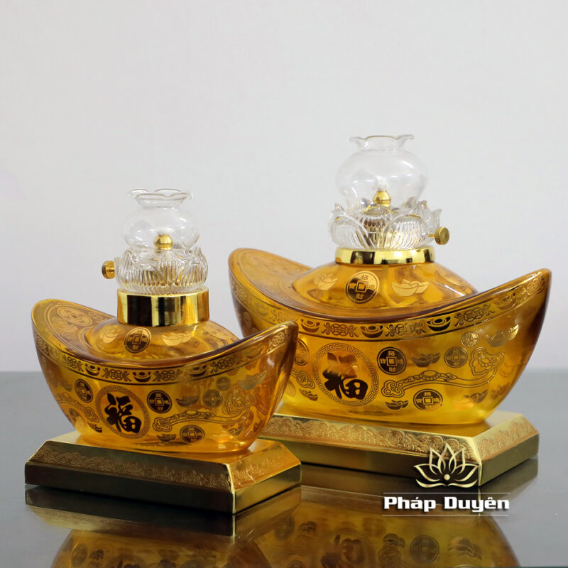 Đèn Dầu Đính Bảo, Bằng Thủy Tinh Vàng, Cao 20 - 24cm - Ảnh 2
