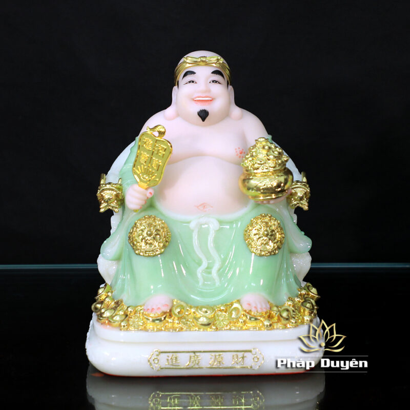 Bộ Tượng Thần Tài Thổ Địa (Tài - Địa), Bằng Bột Đá Xanh Ngọc Viền Vàng, Cao 25cm - Ảnh 6