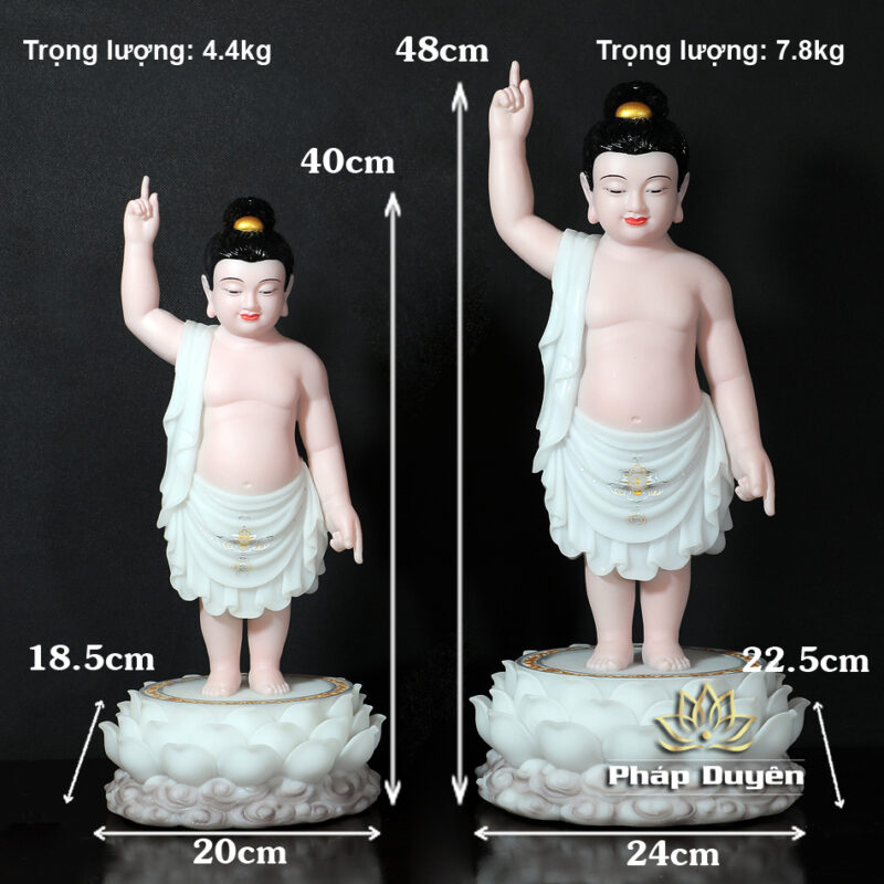 Tượng Phật Đản Sanh Da Hồng, Bằng Bột Đá Sơn Màu Vẽ, Cao 40cm, 48cm - Ảnh 6