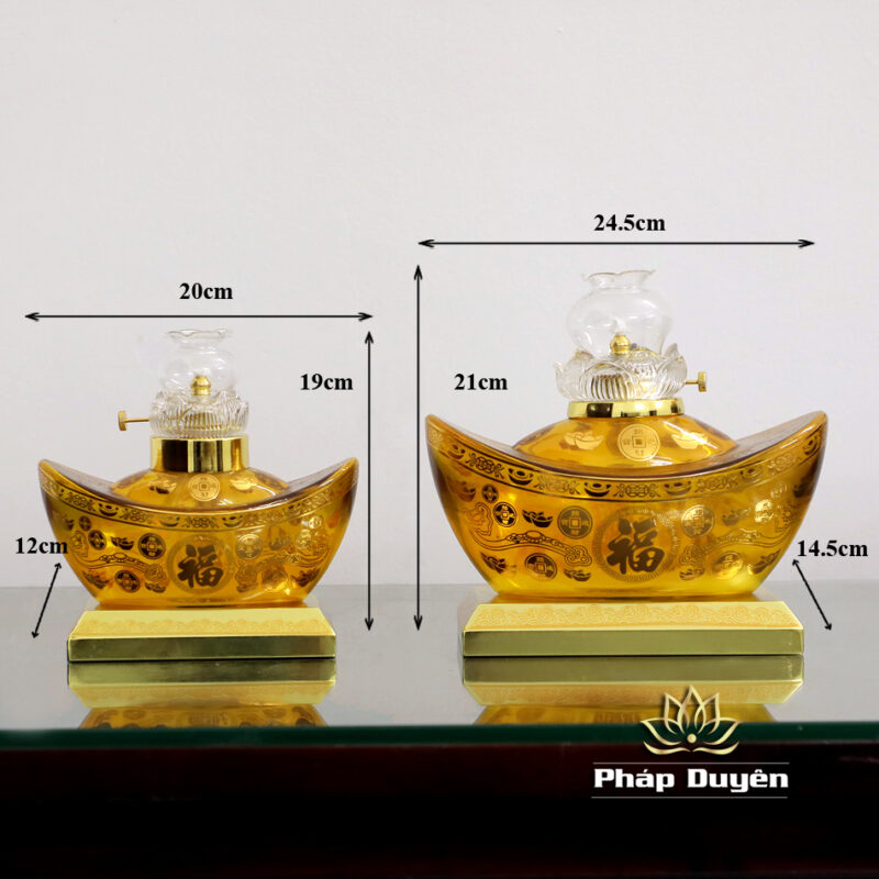 Đèn Dầu Đính Bảo, Bằng Thủy Tinh Vàng, Cao 20 - 24cm - Ảnh 3