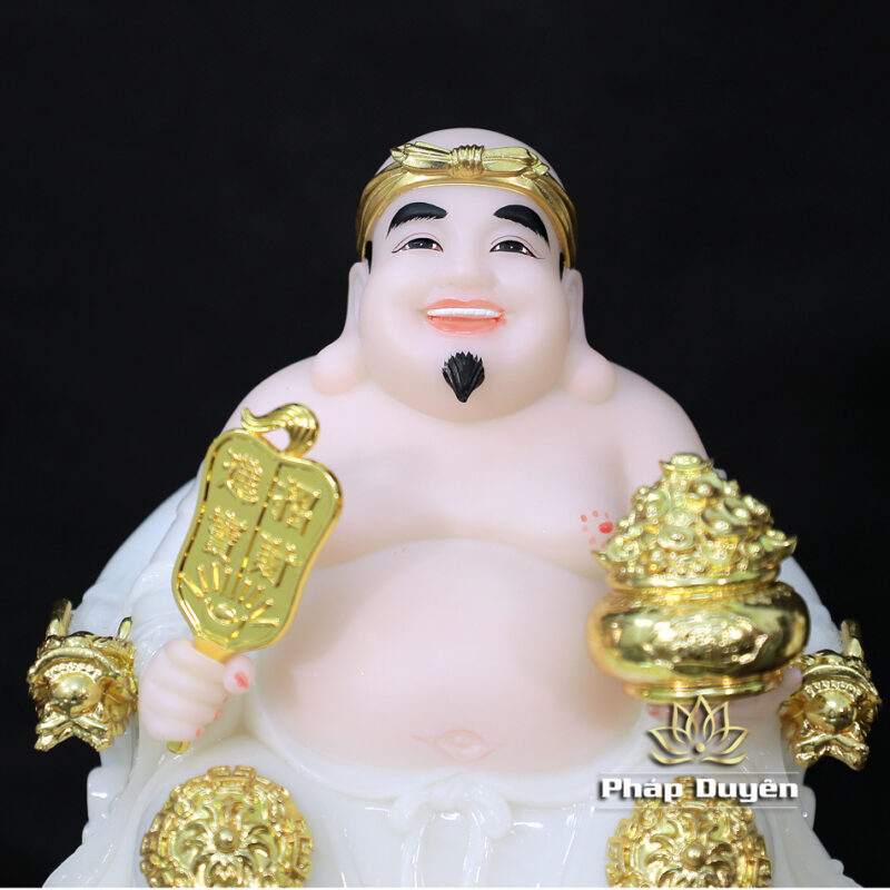 Bộ Tượng Thần Tài Thổ Địa (Tài - Địa), Bằng Bột Đá Trắng Viền Vàng, Cao 25cm - Ảnh 7