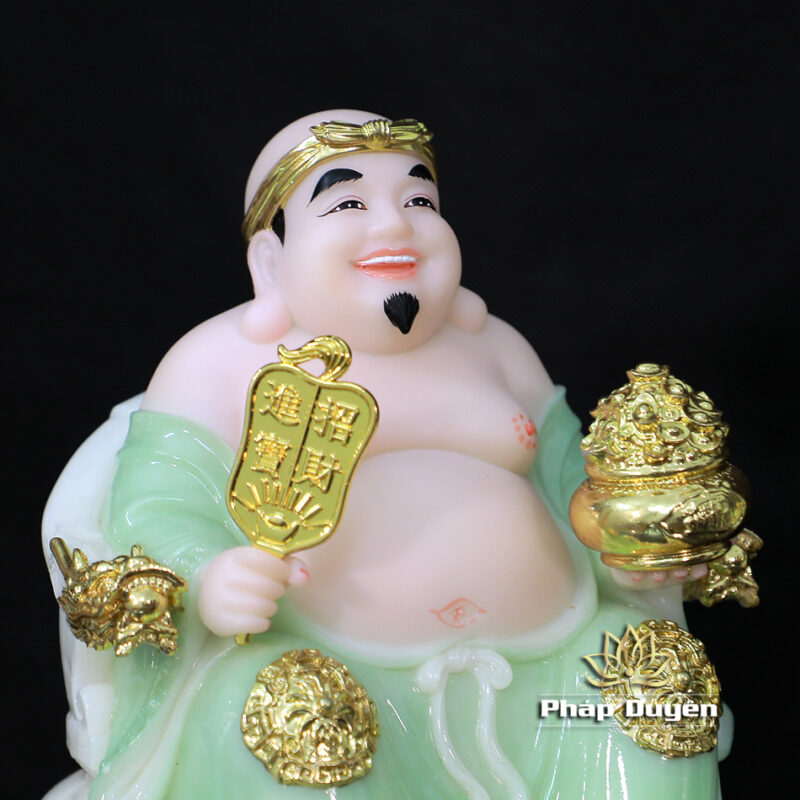 Bộ Tượng Thần Tài Thổ Địa (Tài - Địa), Bằng Bột Đá Xanh Ngọc Viền Vàng, Cao 25cm - Ảnh 7