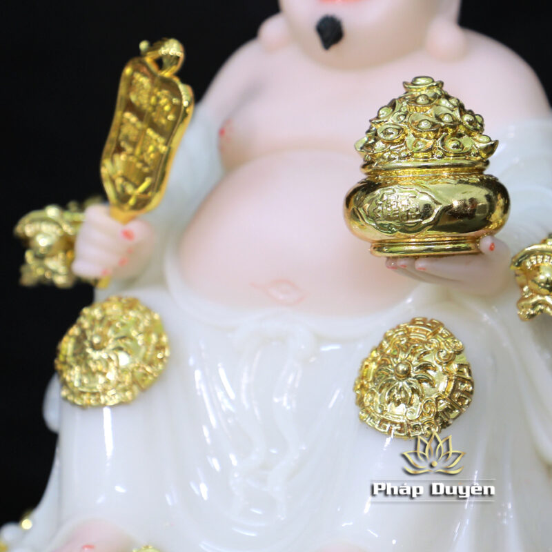 Bộ Tượng Thần Tài Thổ Địa (Tài - Địa), Bằng Bột Đá Trắng Viền Vàng, Cao 25cm - Ảnh 8