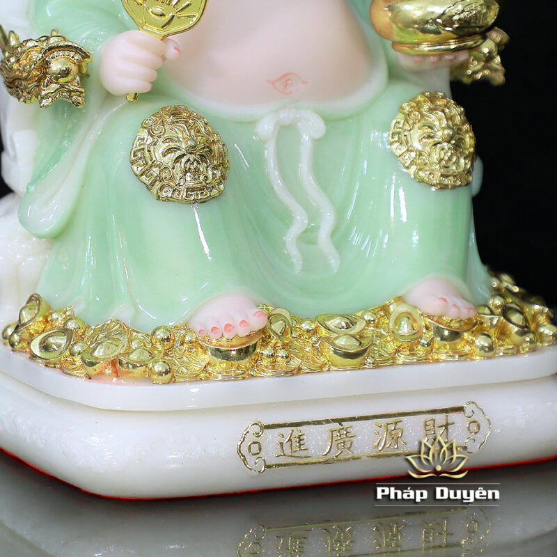 Bộ Tượng Thần Tài Thổ Địa (Tài - Địa), Bằng Bột Đá Xanh Ngọc Viền Vàng, Cao 25cm - Ảnh 8