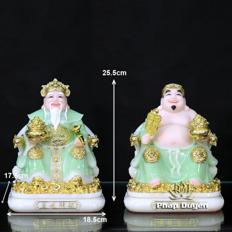 Bộ Tượng Thần Tài Thổ Địa (Tài - Địa), Bằng Bột Đá Xanh Ngọc Viền Vàng, Cao 25cm - Ảnh 10
