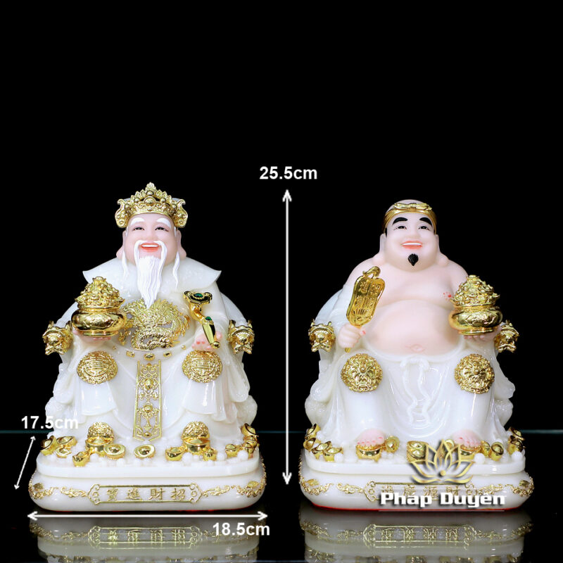 Bộ Tượng Thần Tài Thổ Địa (Tài - Địa), Bằng Bột Đá Trắng Viền Vàng, Cao 25cm - Ảnh 9
