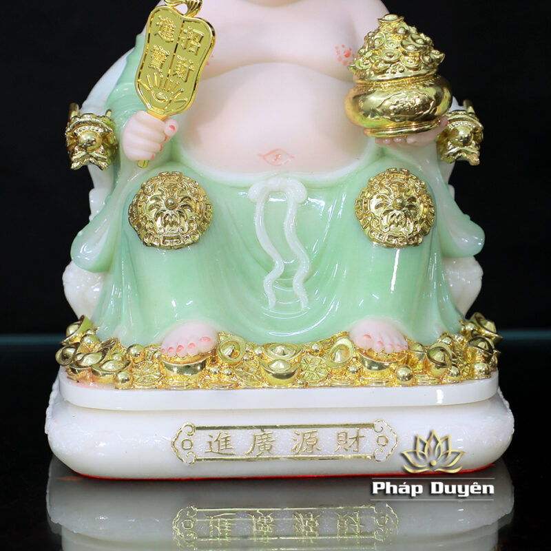 Bộ Tượng Thần Tài Thổ Địa (Tài - Địa), Bằng Bột Đá Xanh Ngọc Viền Vàng, Cao 25cm - Ảnh 9