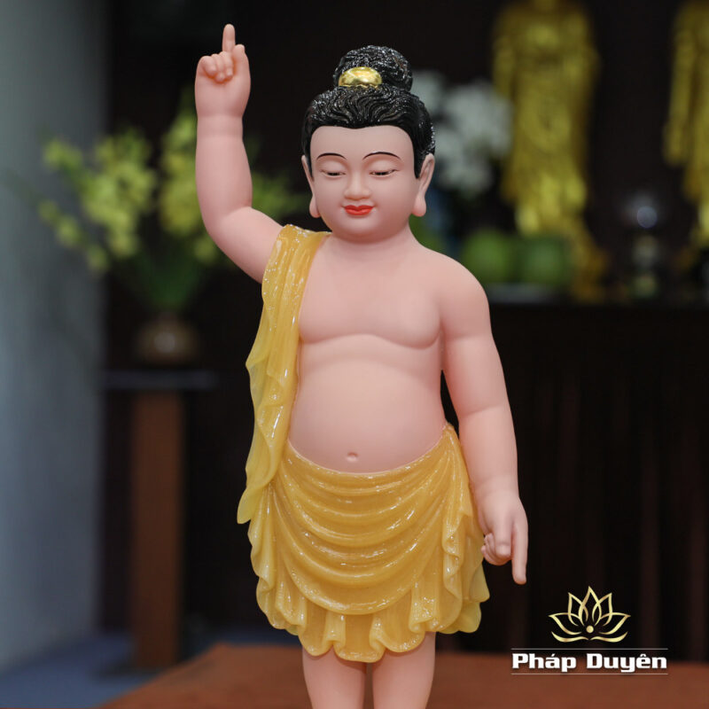 Tượng Phật Đản Sanh Da Hồng, Bằng Bột Đá Thạch Anh, Cao 40-48cm - Ảnh 2