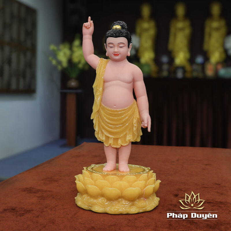 Tượng Phật Đản Sanh Da Hồng, Bằng Bột Đá Thạch Anh, Cao 40-48cm - Ảnh 5