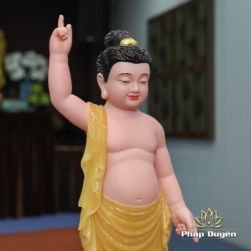 Tượng Phật Đản Sanh Da Hồng, Bằng Bột Đá Thạch Anh, Cao 40-48cm - Ảnh 3