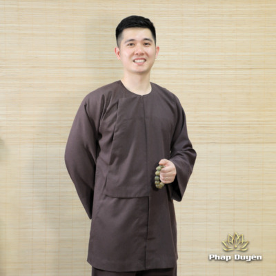 Alternative view of Bộ Pháp Phục Vạt Hò Phật Tử Nam Đi Lễ Chùa Vải Linen, Màu Nâu Đen, Nhiều Size