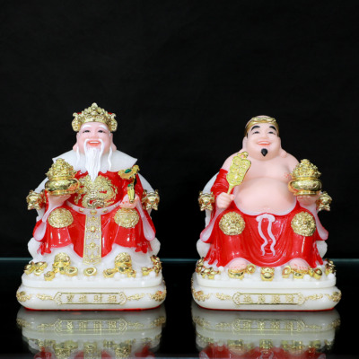 Bộ Tượng Thần Tài Thổ Địa (Tài - Địa), Bằng Bột Đá Áo Đỏ Viền Vàng, Cao 20cm