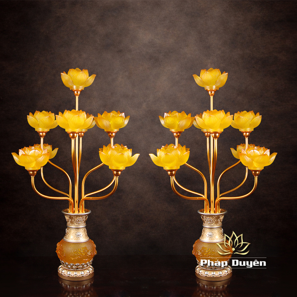 Đôi Đèn Bình Hoa Thủy Lưu Ly 9 Bông - ảnh 11