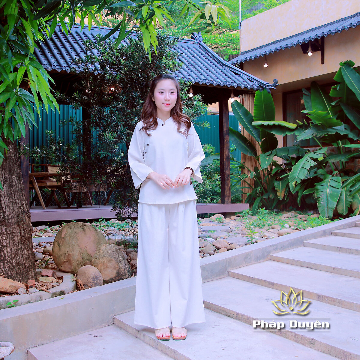 Bộ Quần Áo Đi Chùa Nữ An Nhiên, Màu Trắng Ngà, Vải Linen - ảnh 12