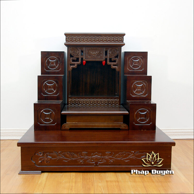 Combo Ban Thần Tài Thổ Địa Mái Bằng Hoa Sen, Gỗ Xoan Màu Óc Chó, Kích Thước 41*48*61cm - Ảnh 4