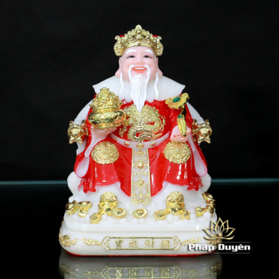 Alternative view of Bộ Tượng Thần Tài Thổ Địa (Tài - Địa), Bằng Bột Đá Áo Đỏ Viền Vàng, Cao 20cm