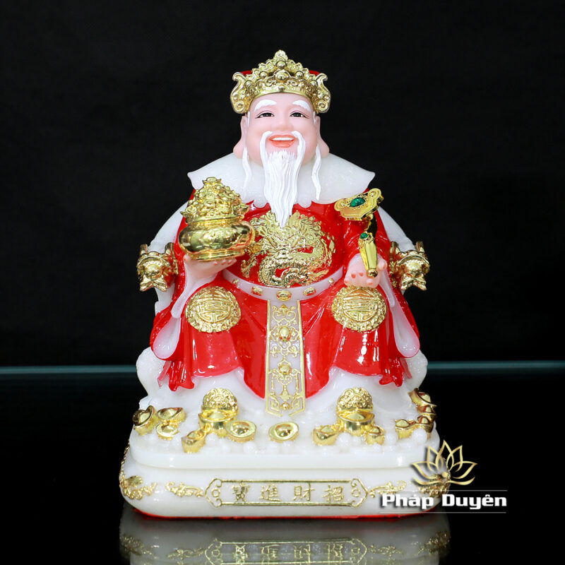 Bộ Tượng Thần Tài Thổ Địa (Tài - Địa), Bằng Bột Đá Áo Đỏ Viền Vàng, Cao 20cm - Ảnh 2