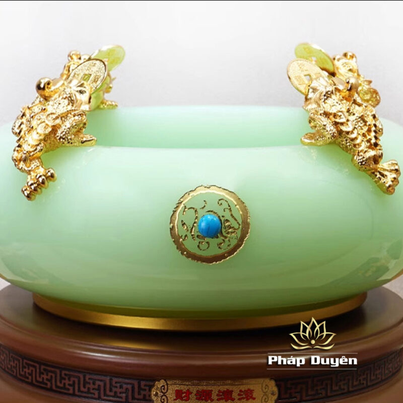 Bát Tụ Bảo Thần Tài Thanh Ngọc, Có Đế Xoay, Kích Thước 29cm - Ảnh 3