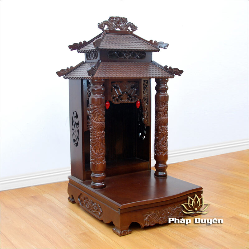 Bàn Thờ Ông Thần Tài Thổ Địa Cổ Tự Song Long 8 Mái, Gỗ Xoan Màu Óc Chó, Nhiều Kích Thước - Ảnh 2