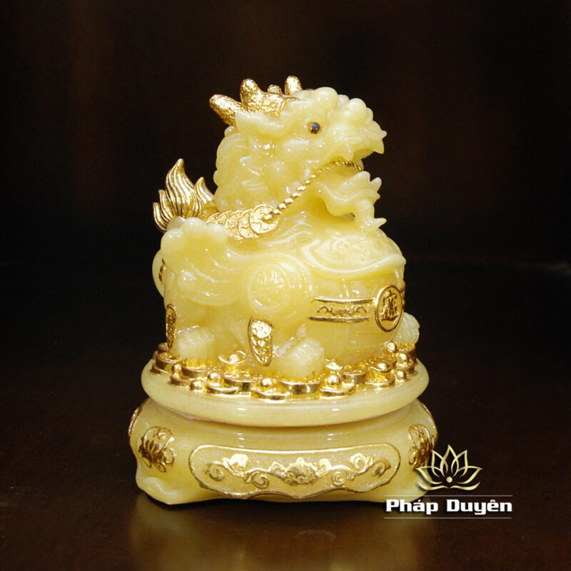 Tỳ Hưu Tài Lộc Ngậm Tiền, Bằng Bột Đá Thạch Anh Viền Vàng, Cao 16cm - Ảnh 2
