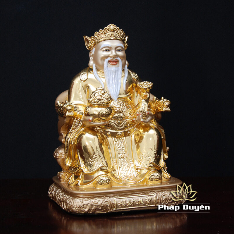 Bộ Tượng Thần Tài Thổ Địa Ngồi Ấn Bảo, Bằng Đồng Dát Vàng, Cao 25cm - Ảnh 3