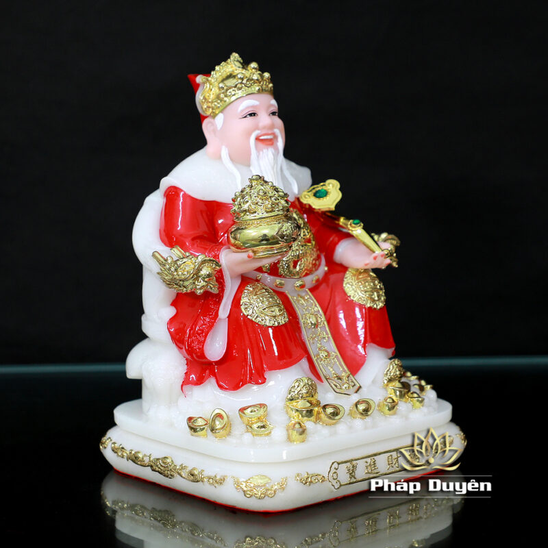 Bộ Tượng Thần Tài Thổ Địa (Tài - Địa), Bằng Bột Đá Áo Đỏ Viền Vàng, Cao 20cm - Ảnh 3