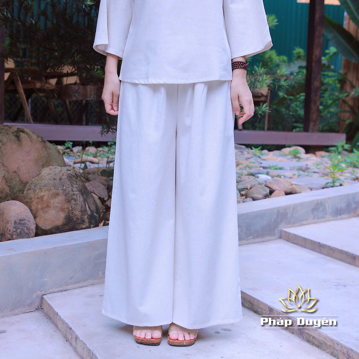 Bộ Quần Áo Đi Chùa Nữ An Nhiên, Màu Trắng Ngà, Vải Linen - ảnh 15