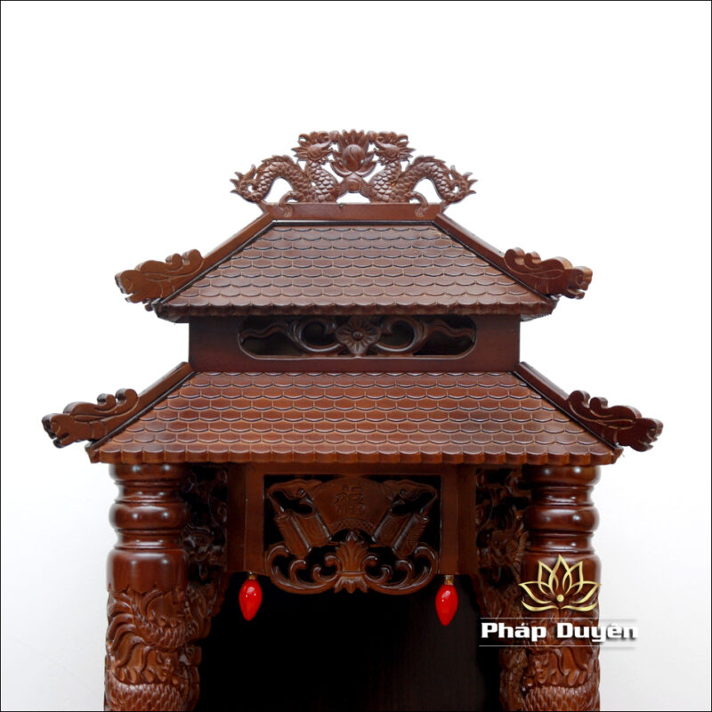 Bàn Thờ Ông Thần Tài Thổ Địa Cổ Tự Song Long 8 Mái, Gỗ Xoan Màu Óc Chó, Nhiều Kích Thước - Ảnh 4