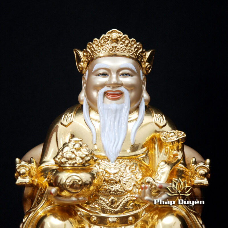 Bộ Tượng Thần Tài Thổ Địa Ngồi Ấn Bảo, Bằng Đồng Dát Vàng, Cao 25cm - Ảnh 6